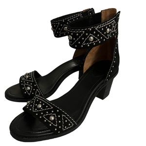 Black suede ankle heels by Frye with studs, worn once